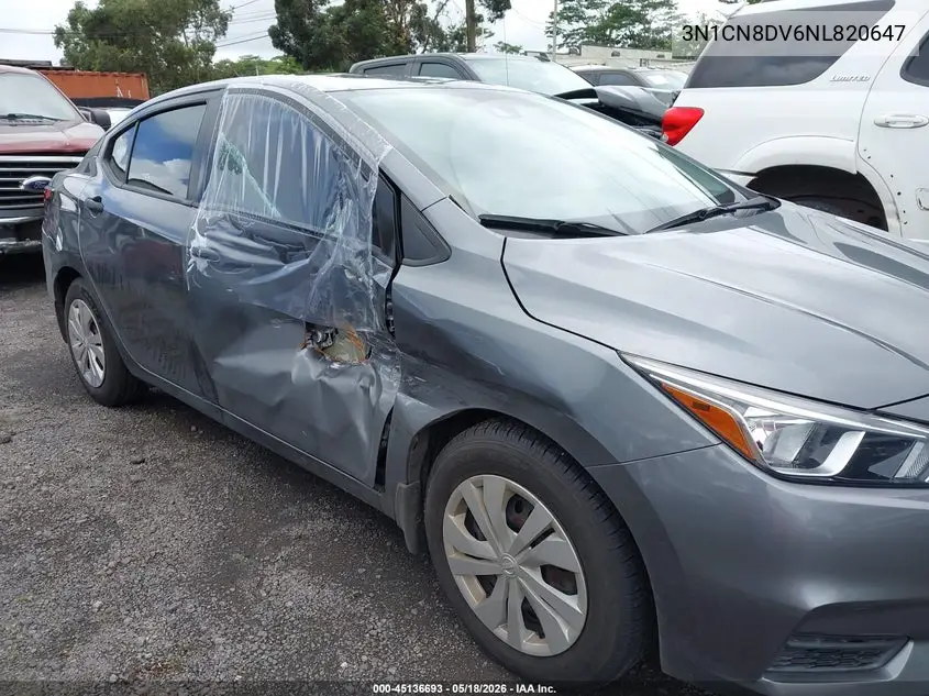2022 Nissan Versa 1.6 S Xtronic Cvt VIN: 3N1CN8DV6NL820647 Lot: 45136693