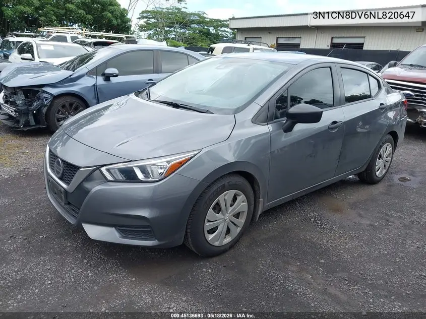 2022 Nissan Versa 1.6 S Xtronic Cvt VIN: 3N1CN8DV6NL820647 Lot: 45136693