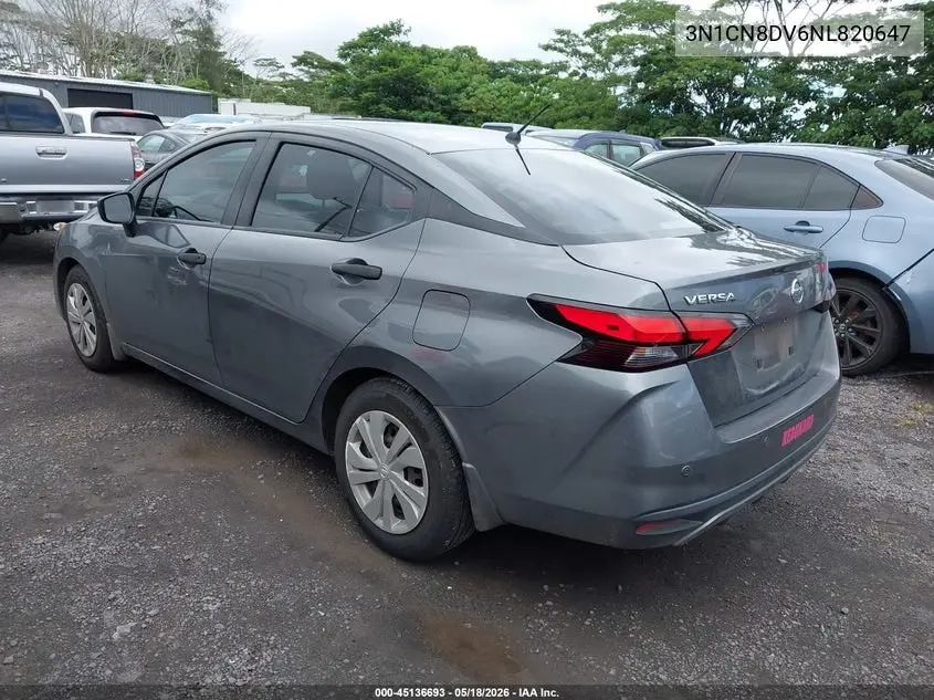 2022 Nissan Versa 1.6 S Xtronic Cvt VIN: 3N1CN8DV6NL820647 Lot: 45136693