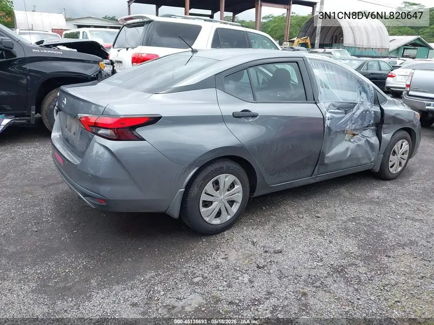 2022 Nissan Versa 1.6 S Xtronic Cvt VIN: 3N1CN8DV6NL820647 Lot: 45136693
