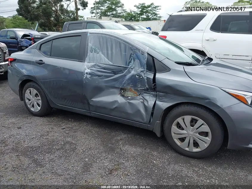 2022 Nissan Versa 1.6 S Xtronic Cvt VIN: 3N1CN8DV6NL820647 Lot: 45136693