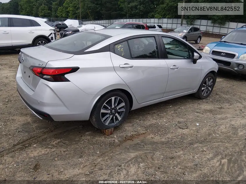 2022 Nissan Versa 1.6 Sv Xtronic Cvt VIN: 3N1CN8EV8NL842552 Lot: 45192636