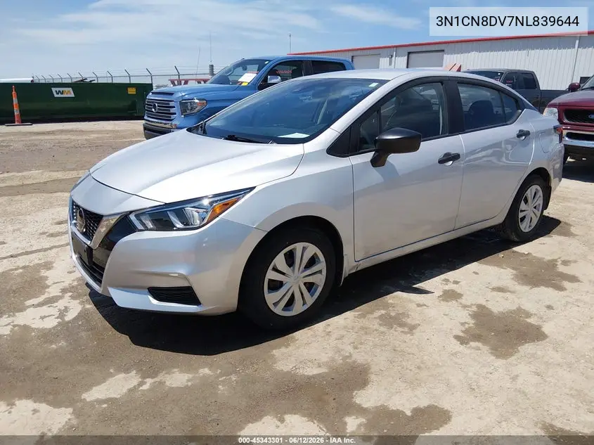 2022 Nissan Versa 1.6 S Xtronic Cvt VIN: 3N1CN8DV7NL839644 Lot: 45343301