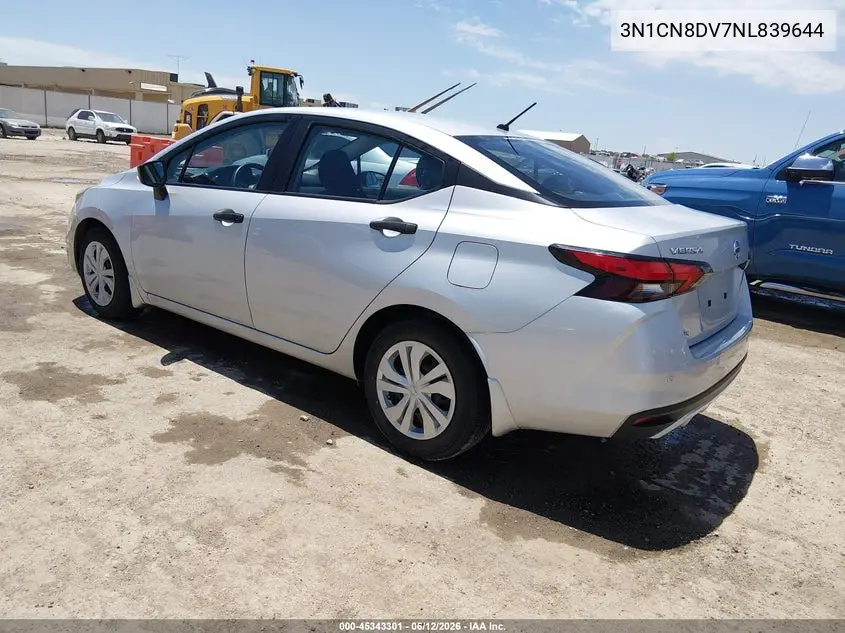 2022 Nissan Versa 1.6 S Xtronic Cvt VIN: 3N1CN8DV7NL839644 Lot: 45343301