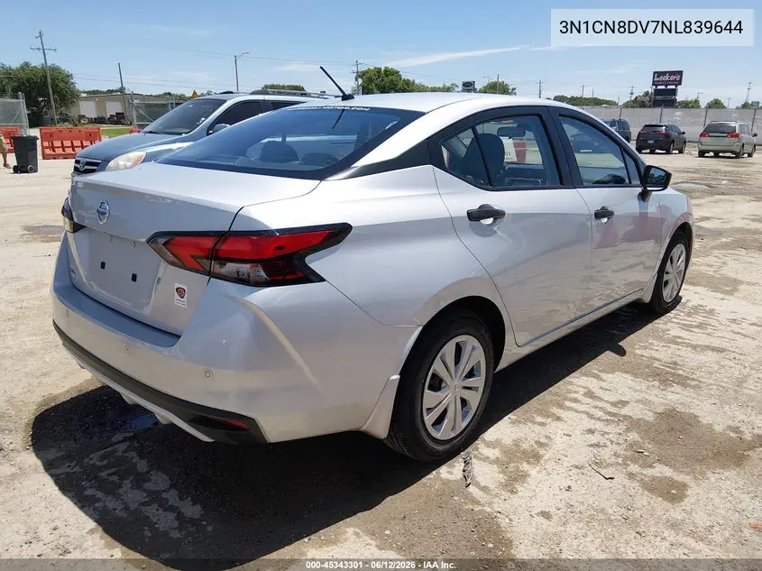2022 Nissan Versa 1.6 S Xtronic Cvt VIN: 3N1CN8DV7NL839644 Lot: 45343301