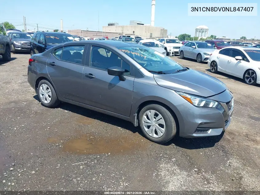 2022 Nissan Versa 1.6 S Xtronic Cvt VIN: 3N1CN8DV0NL847407 Lot: 45369974
