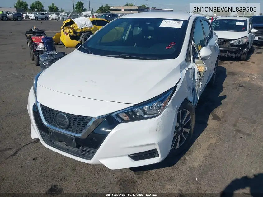 2022 Nissan Versa 1.6 Sv Xtronic Cvt VIN: 3N1CN8EV6NL839505 Lot: 45397130