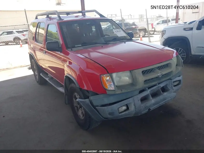 2000 Nissan Xterra Se/Xe VIN: 5N1ED28T4YC610204 Lot: 45402997