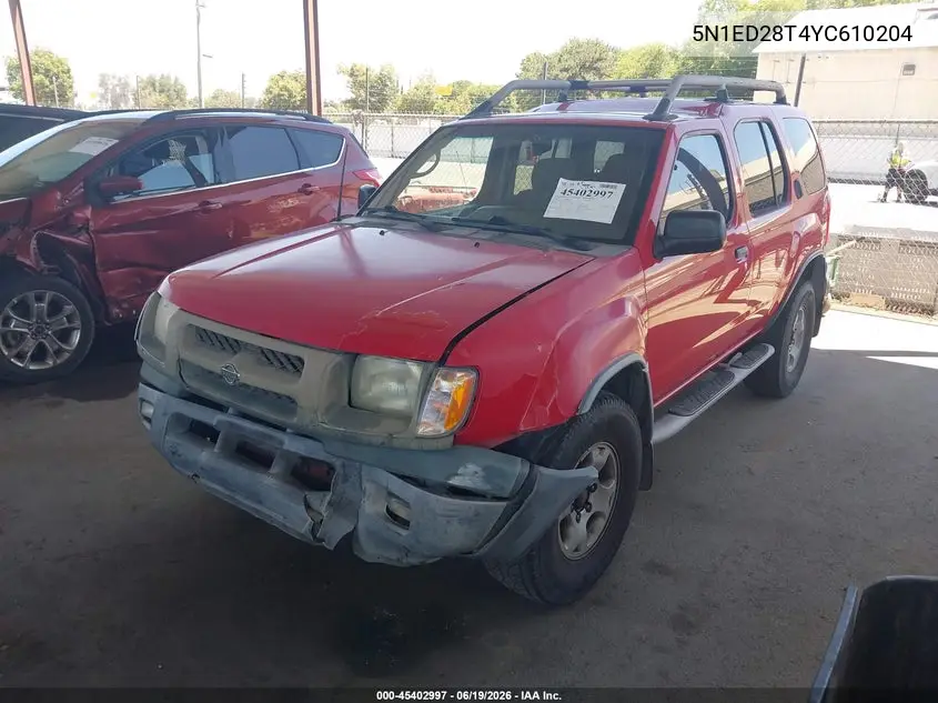 2000 Nissan Xterra Se/Xe VIN: 5N1ED28T4YC610204 Lot: 45402997