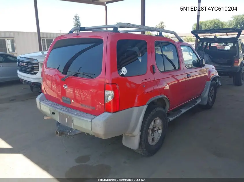 2000 Nissan Xterra Se/Xe VIN: 5N1ED28T4YC610204 Lot: 45402997