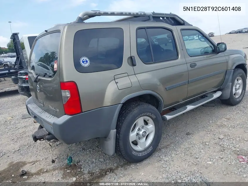 2002 Nissan Xterra Xe VIN: 5N1ED28T92C601408 Lot: 45671139