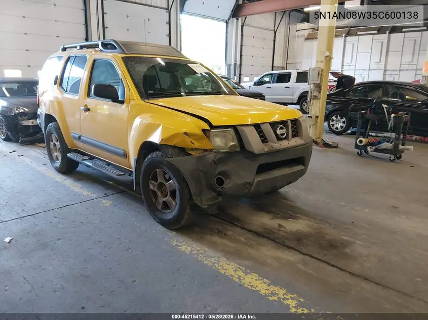 2005 Nissan Xterra S VIN: 5N1AN08W35C600138 Lot: 45215412