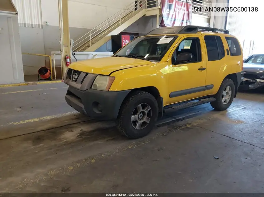 2005 Nissan Xterra S VIN: 5N1AN08W35C600138 Lot: 45215412