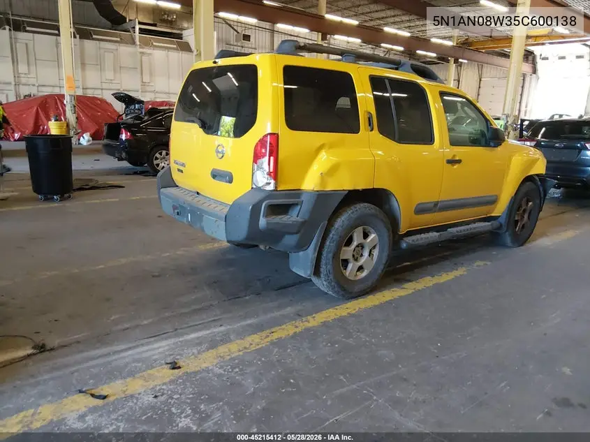 2005 Nissan Xterra S VIN: 5N1AN08W35C600138 Lot: 45215412