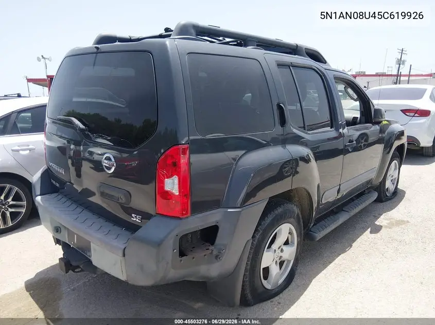 2005 Nissan Xterra Se VIN: 5N1AN08U45C619926 Lot: 45503276