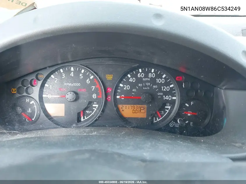 2006 Nissan Xterra S VIN: 5N1AN08W86C534249 Lot: 45334908