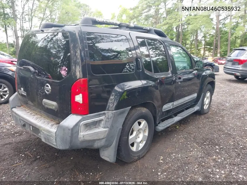 2006 Nissan Xterra S VIN: 5N1AN08U46C535932 Lot: 45603334