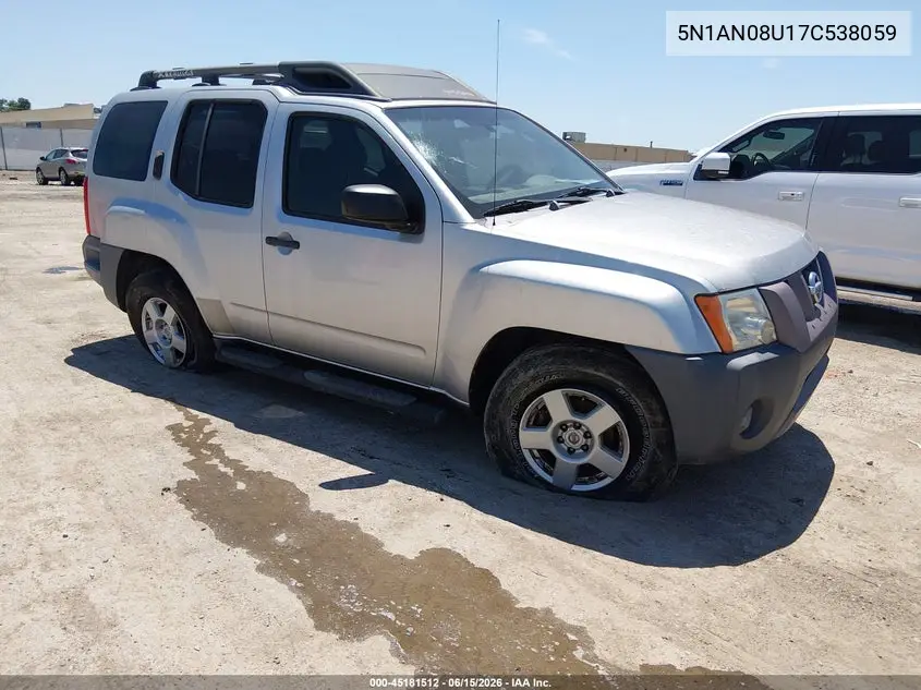 2007 Nissan Xterra S VIN: 5N1AN08U17C538059 Lot: 45181512