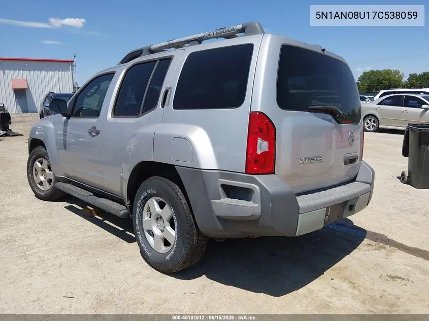 2007 Nissan Xterra S VIN: 5N1AN08U17C538059 Lot: 45181512