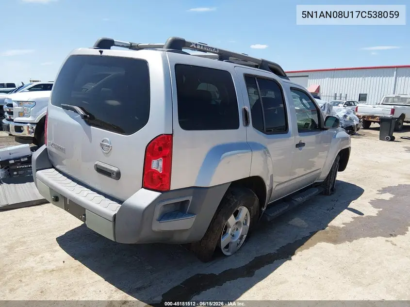 2007 Nissan Xterra S VIN: 5N1AN08U17C538059 Lot: 45181512