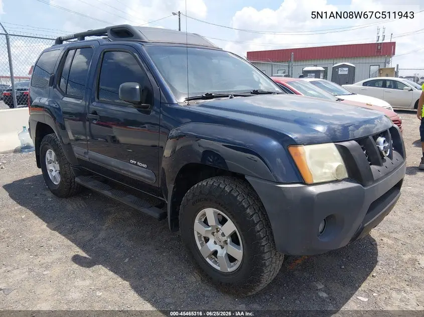2007 Nissan Xterra Off Road VIN: 5N1AN08W67C511943 Lot: 45465316