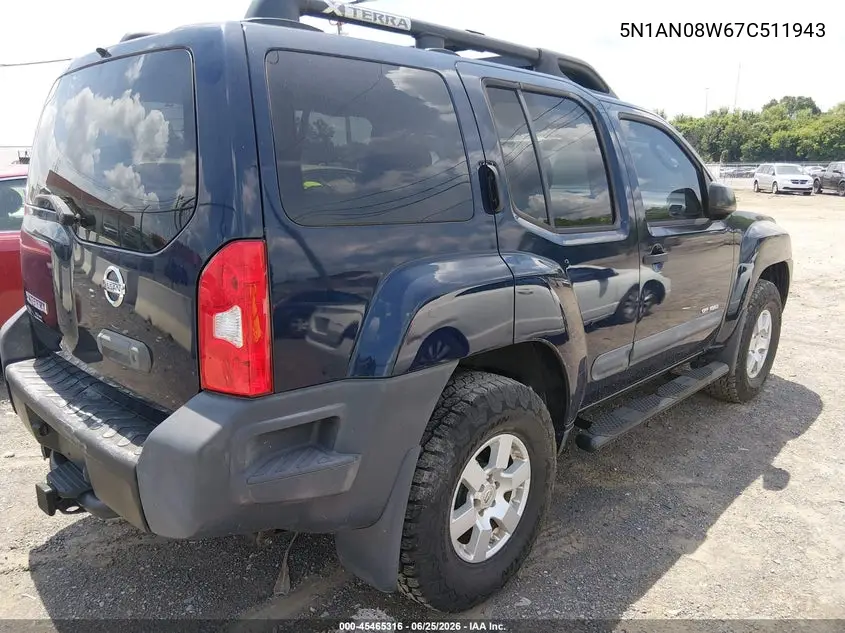 2007 Nissan Xterra Off Road VIN: 5N1AN08W67C511943 Lot: 45465316