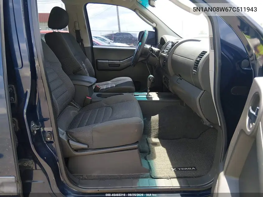 2007 Nissan Xterra Off Road VIN: 5N1AN08W67C511943 Lot: 45465316