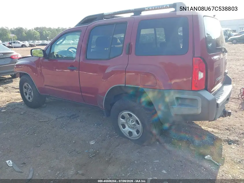 2007 Nissan Xterra X VIN: 5N1AN08U67C538803 Lot: 45508284