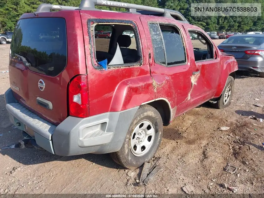 2007 Nissan Xterra X VIN: 5N1AN08U67C538803 Lot: 45508284