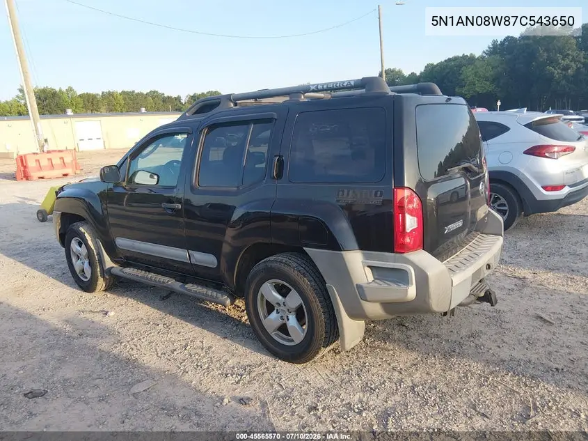 2007 Nissan Xterra Se VIN: 5N1AN08W87C543650 Lot: 45565570