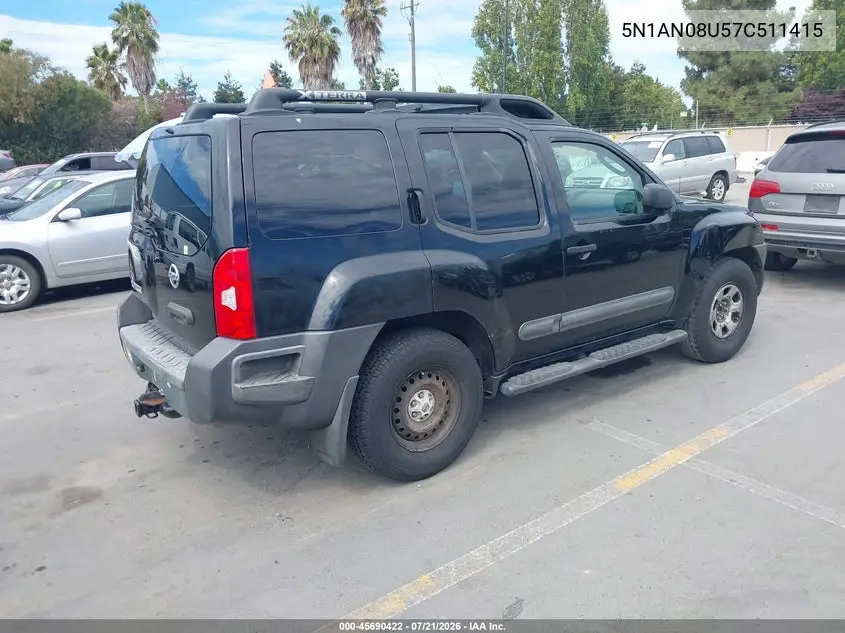 2007 Nissan Xterra X VIN: 5N1AN08U57C511415 Lot: 45690422