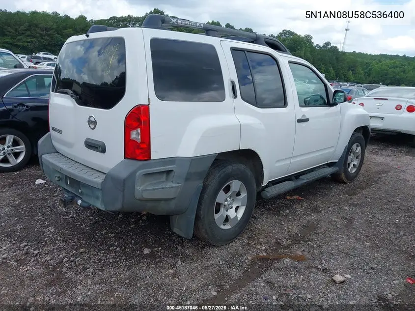 2008 Nissan Xterra S VIN: 5N1AN08U58C536400 Lot: 45187046