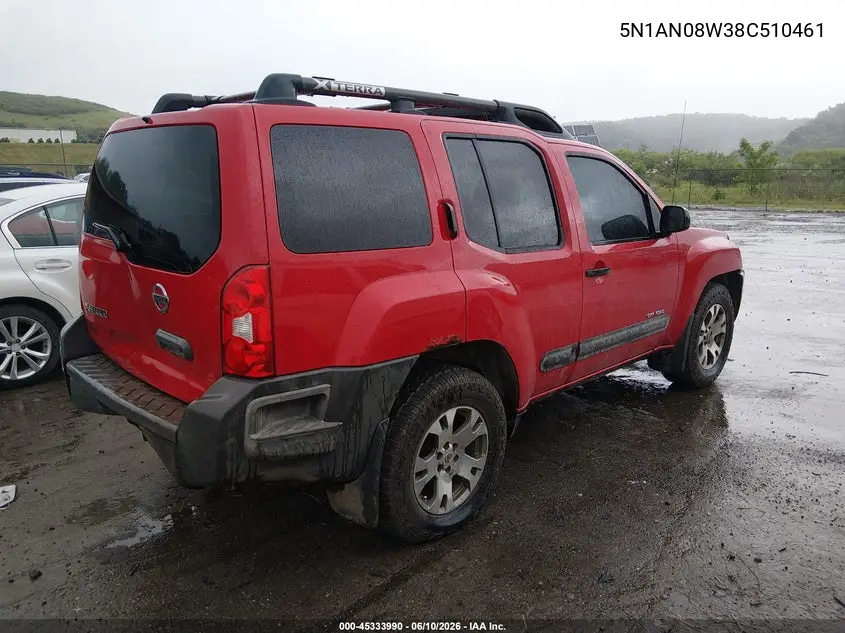 2008 Nissan Xterra Off Road VIN: 5N1AN08W38C510461 Lot: 45333990