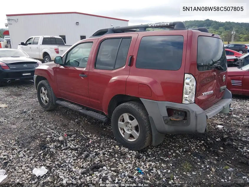 2008 Nissan Xterra S VIN: 5N1AN08W58C507805 Lot: 45369761