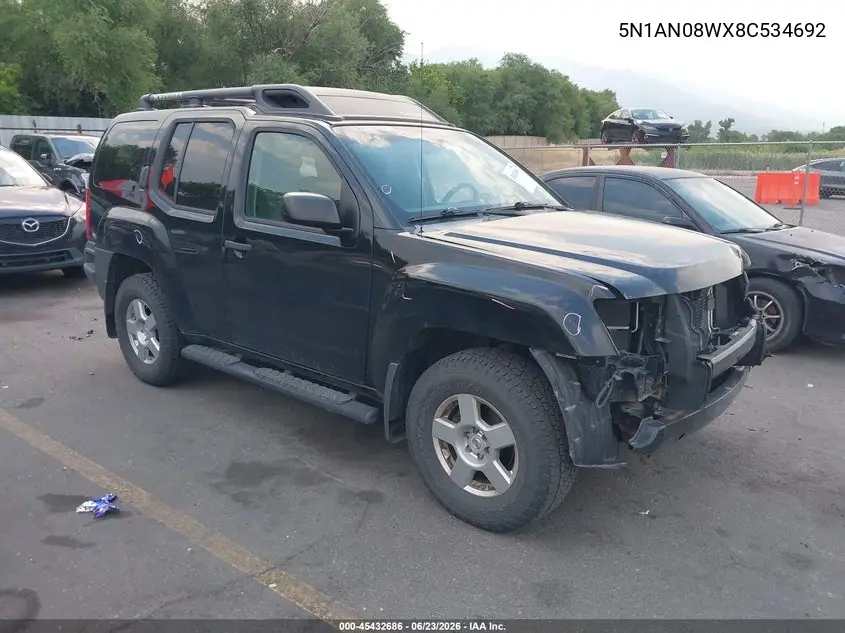 2008 Nissan Xterra S VIN: 5N1AN08WX8C534692 Lot: 45432686