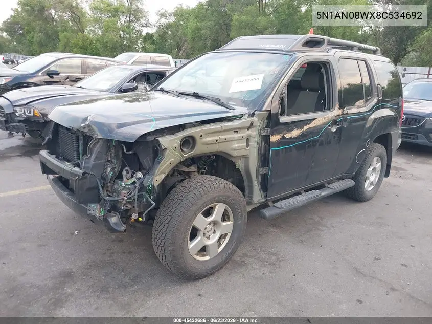 2008 Nissan Xterra S VIN: 5N1AN08WX8C534692 Lot: 45432686