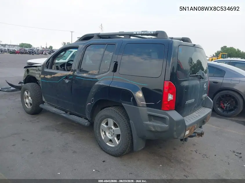 2008 Nissan Xterra S VIN: 5N1AN08WX8C534692 Lot: 45432686