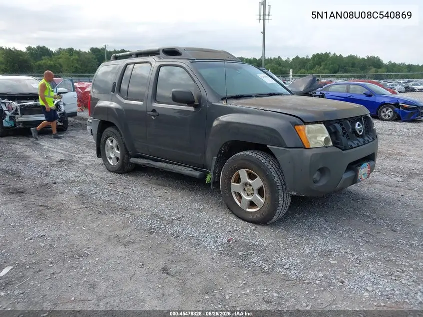 2008 Nissan Xterra S VIN: 5N1AN08U08C540869 Lot: 45478828