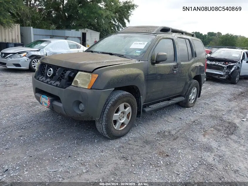 2008 Nissan Xterra S VIN: 5N1AN08U08C540869 Lot: 45478828