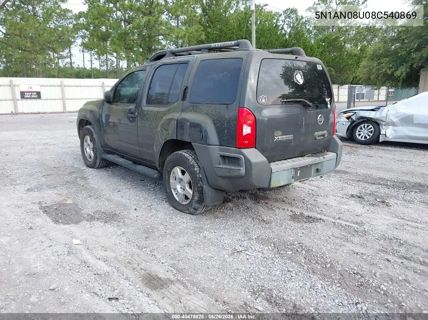 2008 Nissan Xterra S VIN: 5N1AN08U08C540869 Lot: 45478828