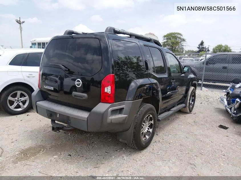 2008 Nissan Xterra S VIN: 5N1AN08W58C501566 Lot: 45509951