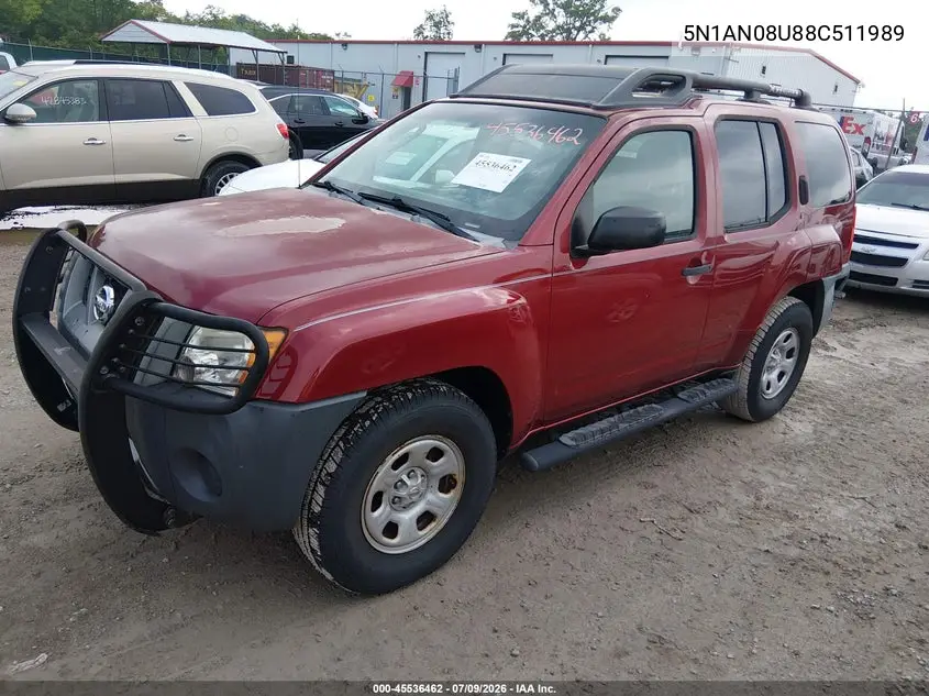 2008 Nissan Xterra X VIN: 5N1AN08U88C511989 Lot: 45536462