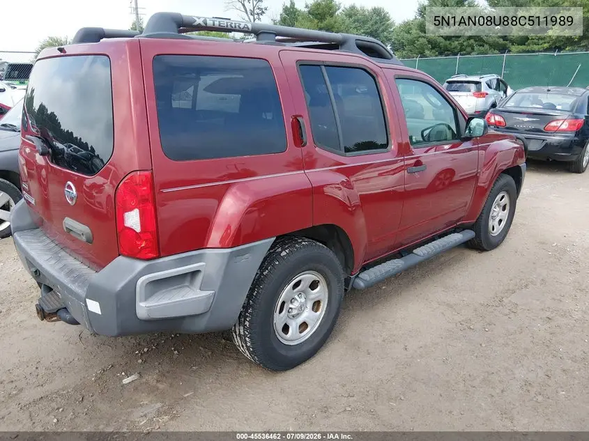 2008 Nissan Xterra X VIN: 5N1AN08U88C511989 Lot: 45536462