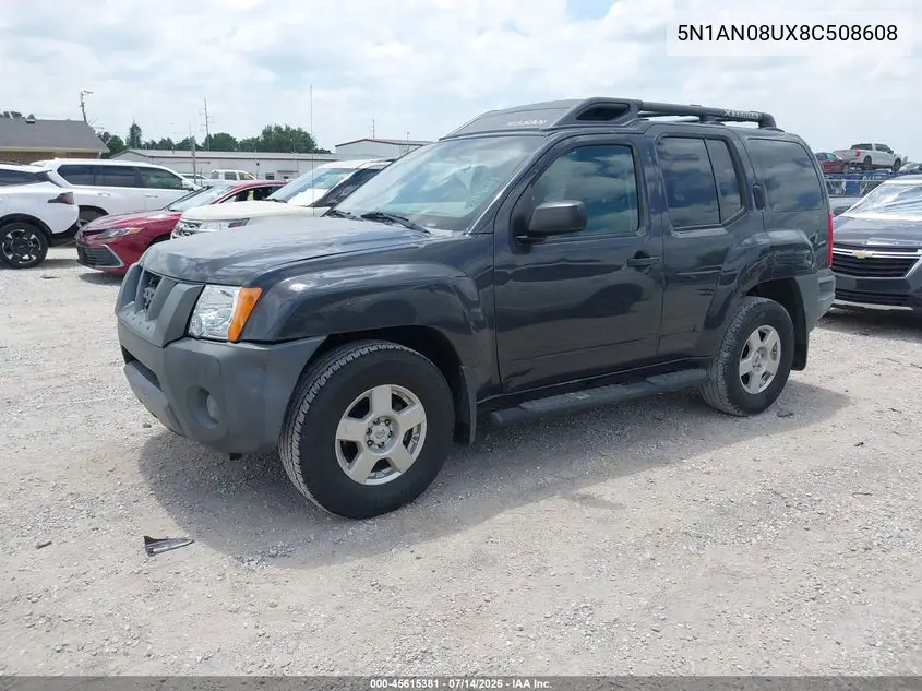 2008 Nissan Xterra S VIN: 5N1AN08UX8C508608 Lot: 45615381