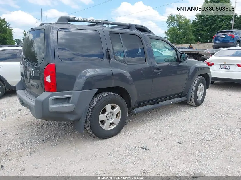 2008 Nissan Xterra S VIN: 5N1AN08UX8C508608 Lot: 45615381