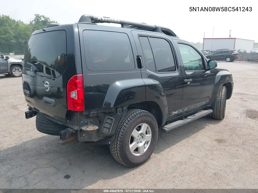 2008 Nissan Xterra S VIN: 5N1AN08W58C541243 Lot: 45647676
