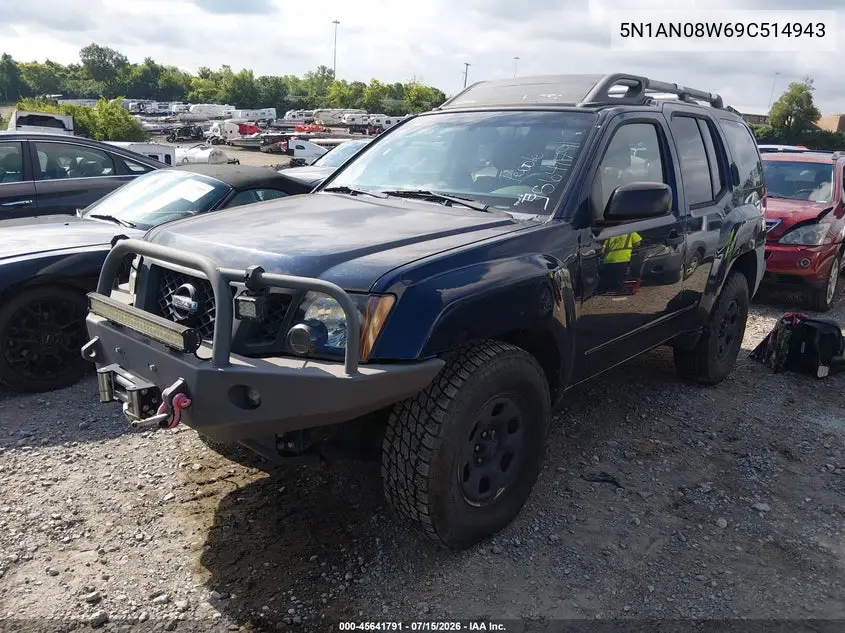 2009 Nissan Xterra X VIN: 5N1AN08W69C514943 Lot: 45641791