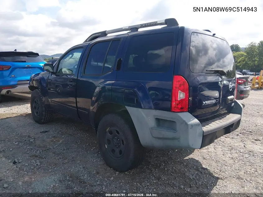 2009 Nissan Xterra X VIN: 5N1AN08W69C514943 Lot: 45641791