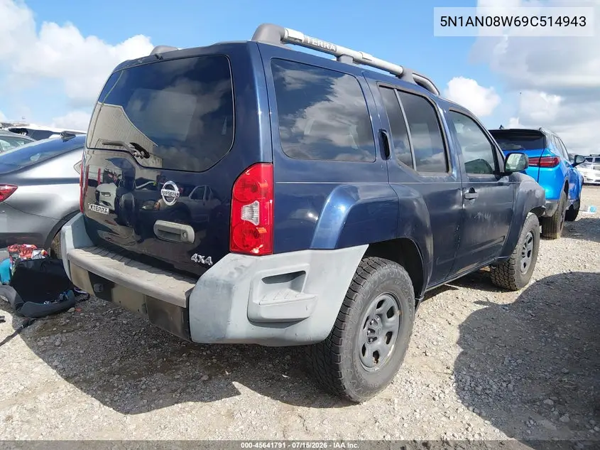 2009 Nissan Xterra X VIN: 5N1AN08W69C514943 Lot: 45641791