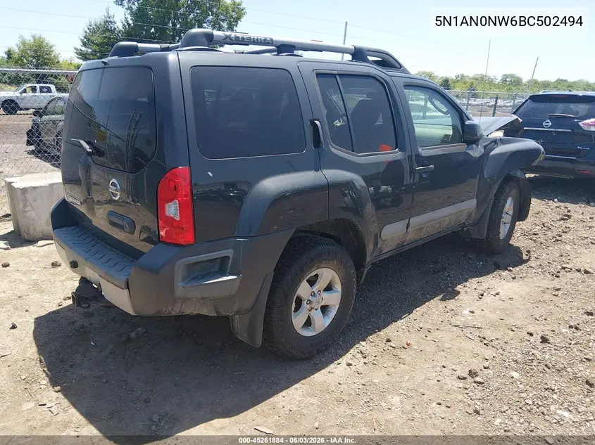 2011 Nissan Xterra S VIN: 5N1AN0NW6BC502494 Lot: 45261884
